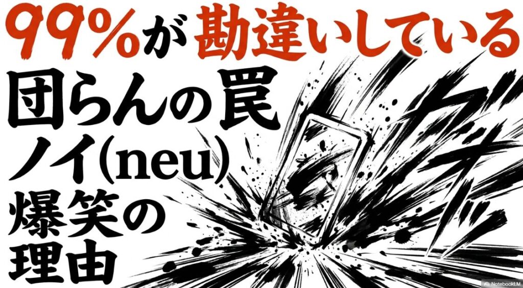 背景に豪快な墨の「滲み」と「掠れ」が舞う爆発的水墨画。中央に巨大な文字で「99%が 勘違いしている 団らんの 罠 ノイ(neu) 爆笑の 理由」